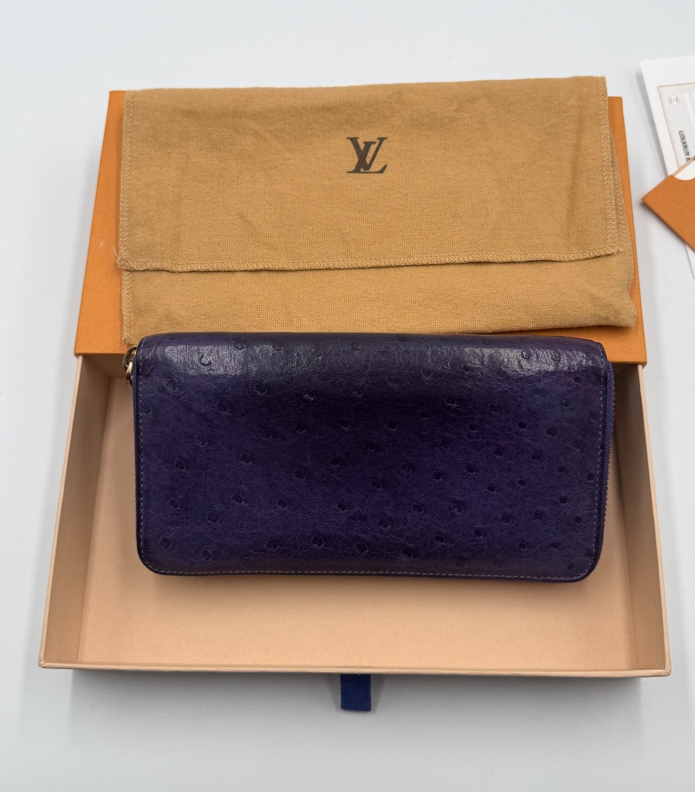 Louis Vuitton Monogram Zippy Organizer Wallet Women's Blue Ostrich Leather