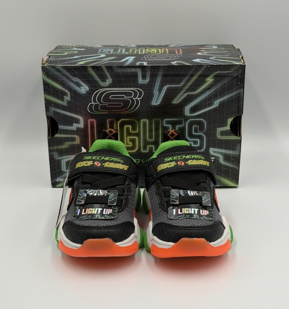 Skechers S Lights Mighty Glow 2.0-Dino Bolt Black Toddler Size 5 NEW WITH BOX