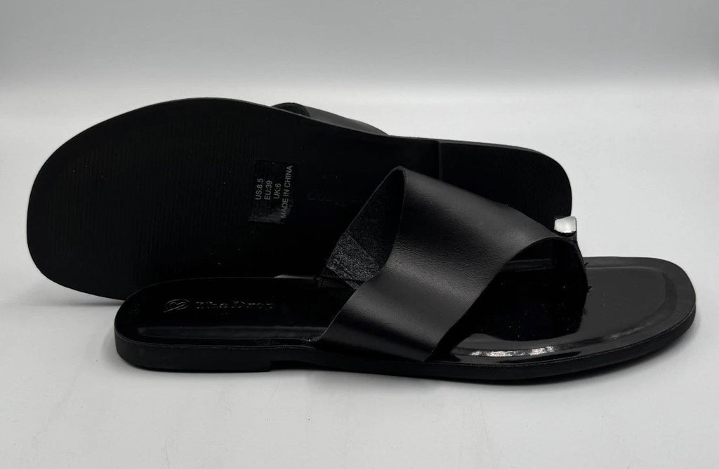 The Drop Camilla Wide Thong Flip Flop Sandal Women's 8.5 Black Vegan Leather