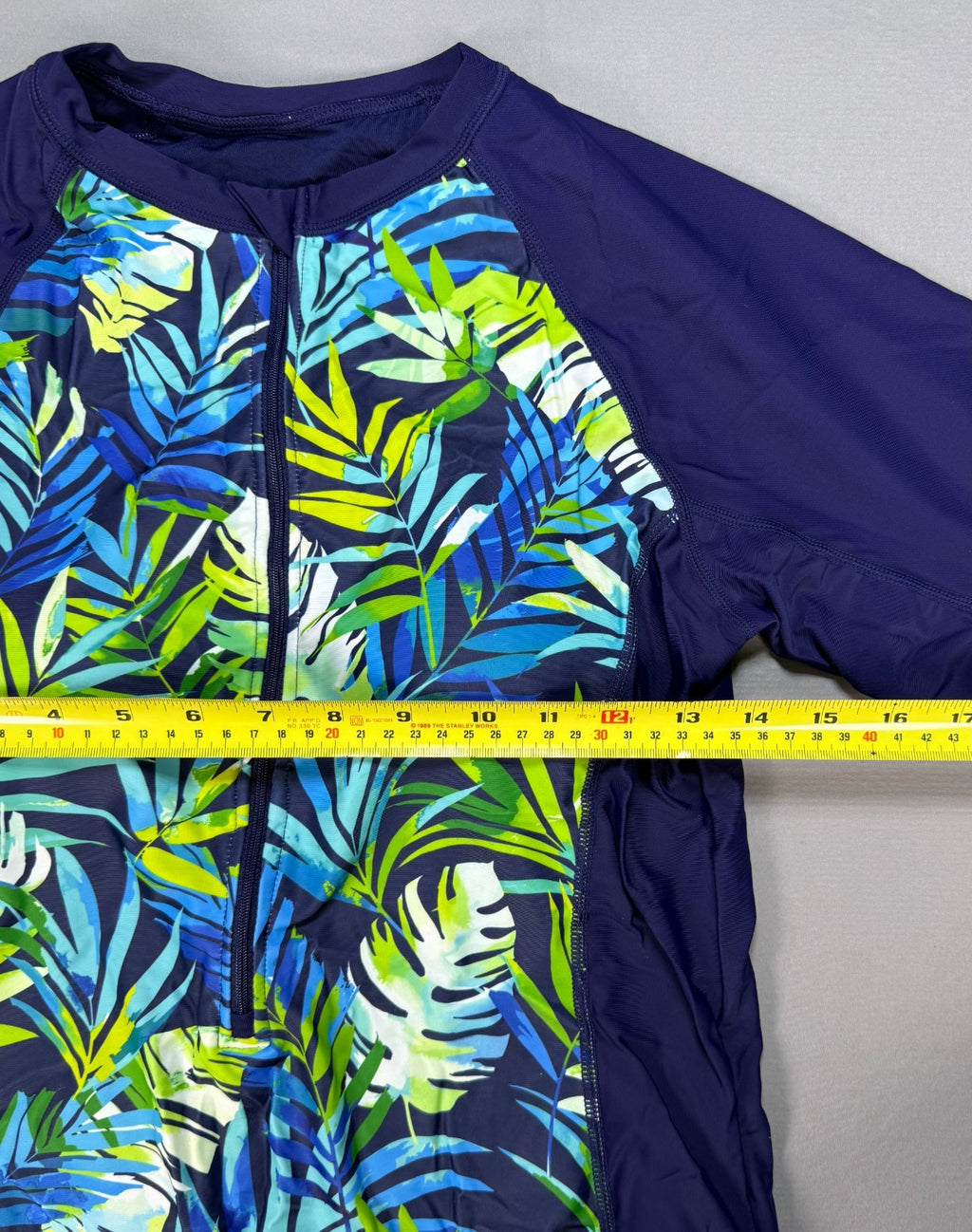 NWT Daci One Piece Swimsuit Women's Large Blue Tropical Leaf Summer Long Sleeve