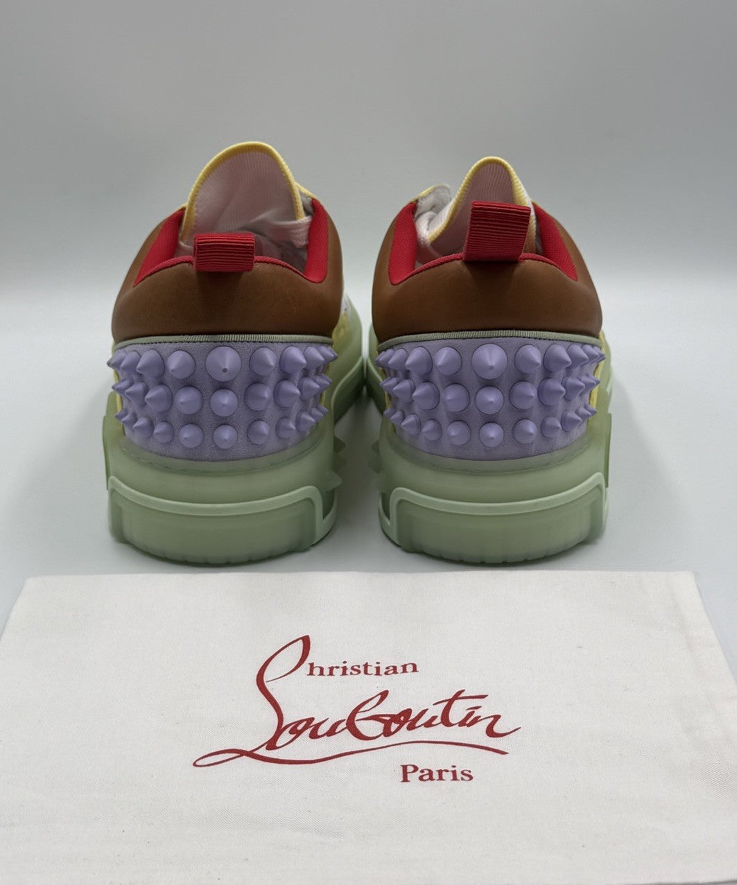 Christian Louboutin Calf Loubi Flat Sneakers Green/Lilac Size 43.5 EU; 10.5 US
