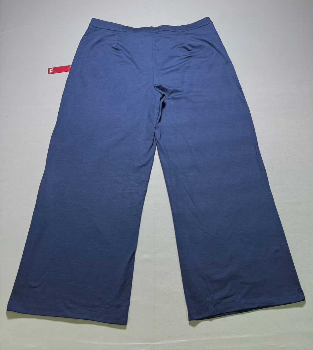 NWT Member's Mark Soft Knit High Waisted Wide Leg Trouser Women's XL Blue Preppy