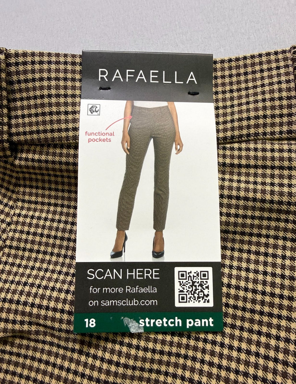 NWT Rafaella Houndstooth Pattern Stretch Pants Women's 18 Rich Khaki City Preppy