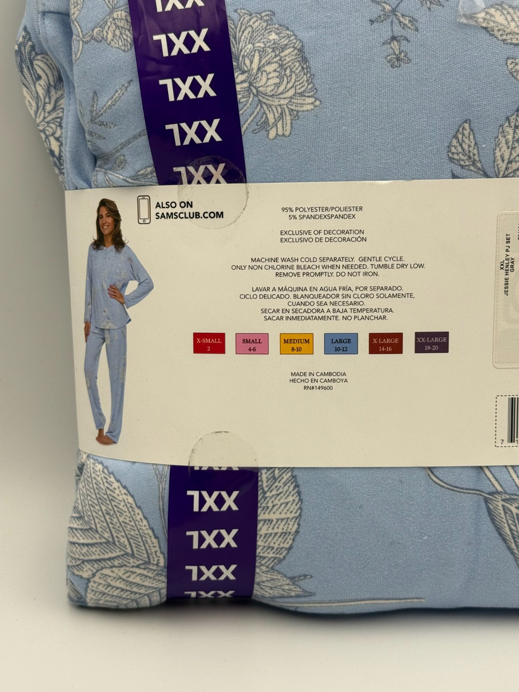 NWT Flora Nikrooz 2-Piece Henley Pajama Set Women's 2XL Blue Floral Long Sleeve