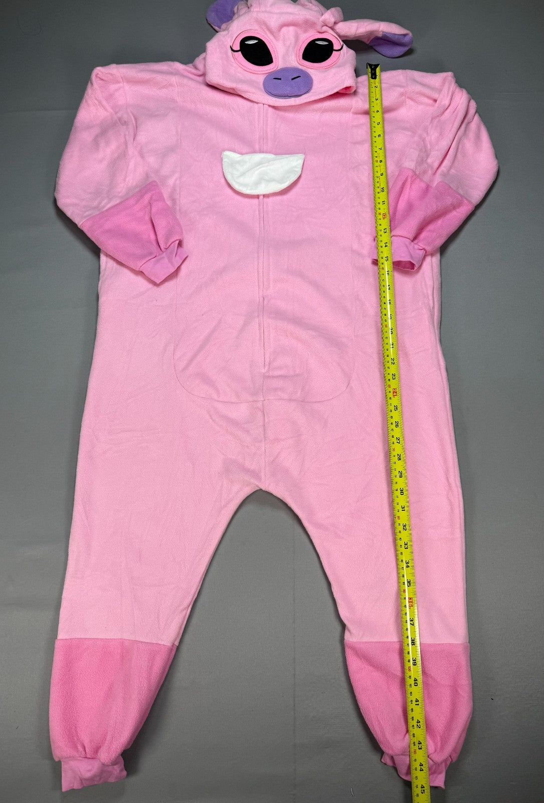 Lilo & Stitch Angel One Piece Cosplay Costume Fleece Hooded Pajamas Adult Pink