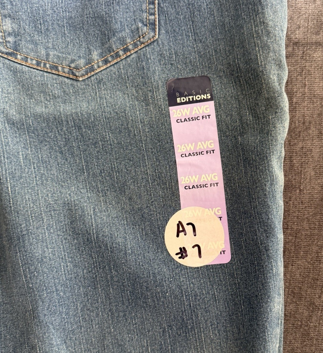 Basic Editions Jeans Womens 26W  AVG Blue Denim  Classic Fit Stretch Straight