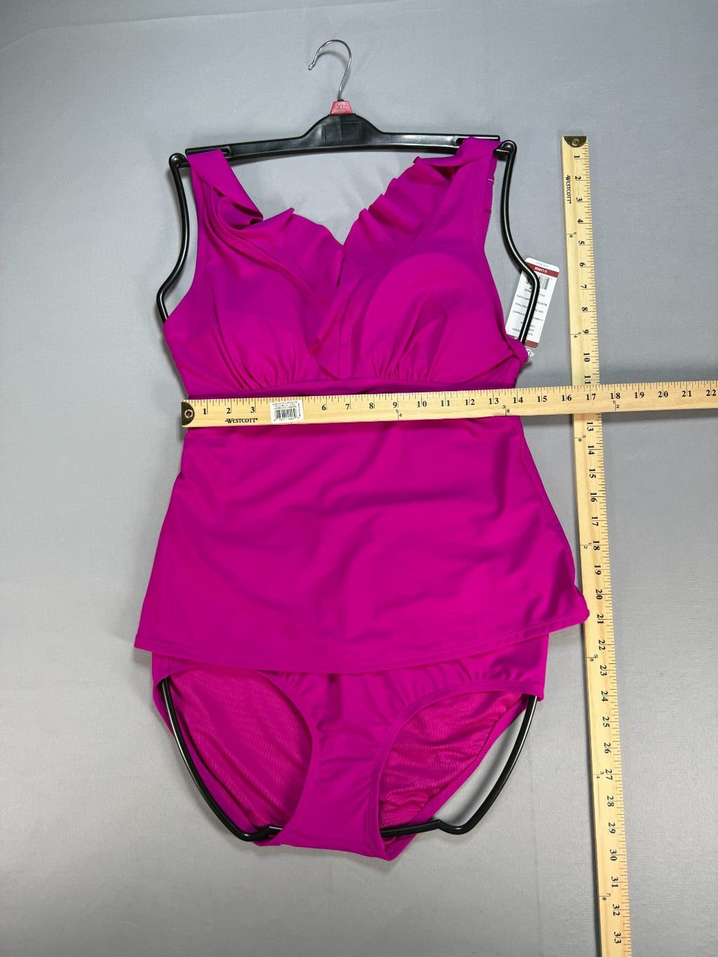 NWT DKNY 2-Pieces Ruffle Plunge Tankini Swimsuit Women's XL Fiesta Pink
