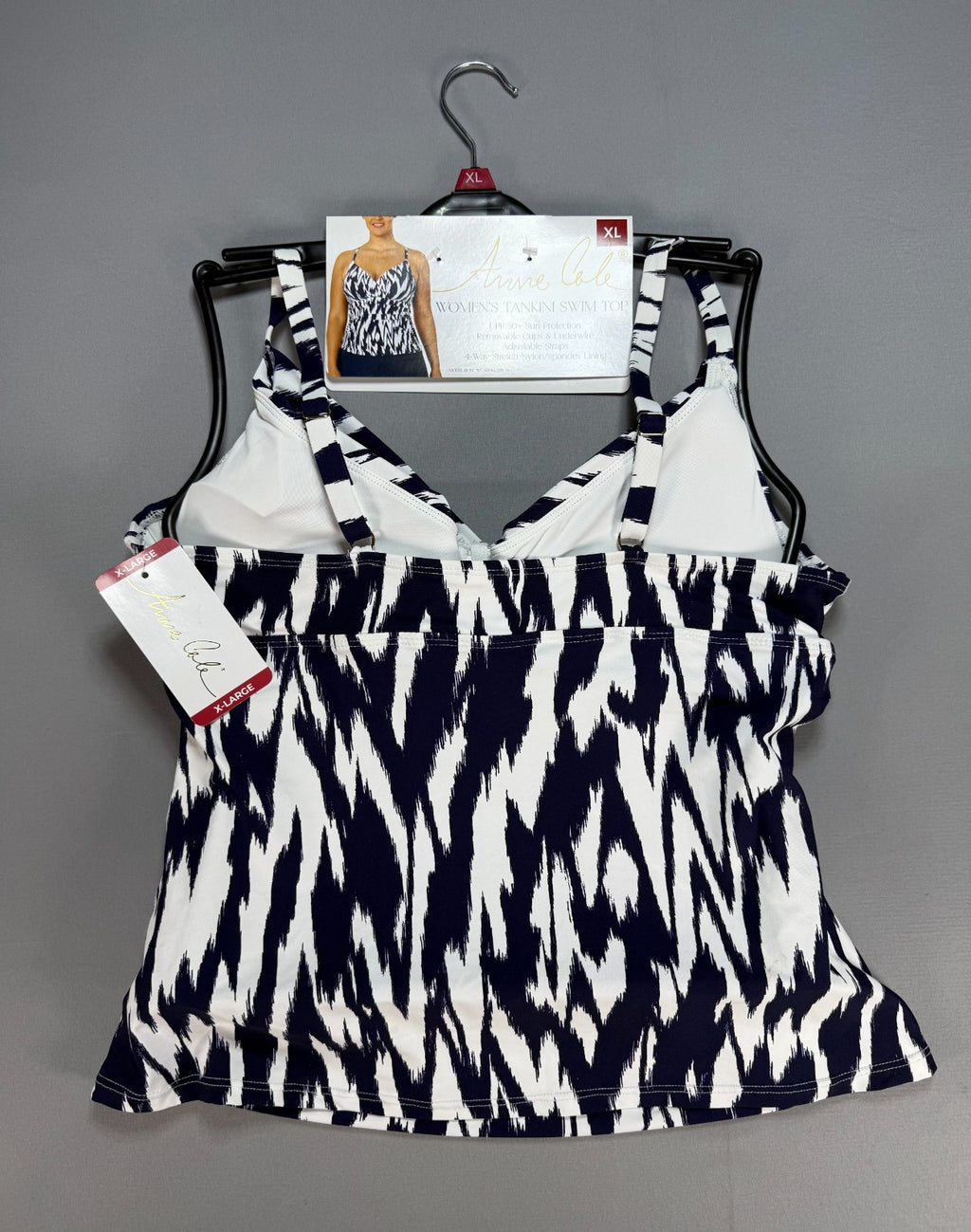NWT Anne Cole Limited Edition Tankini Top Women's XL Navy Blue White Sleeveless