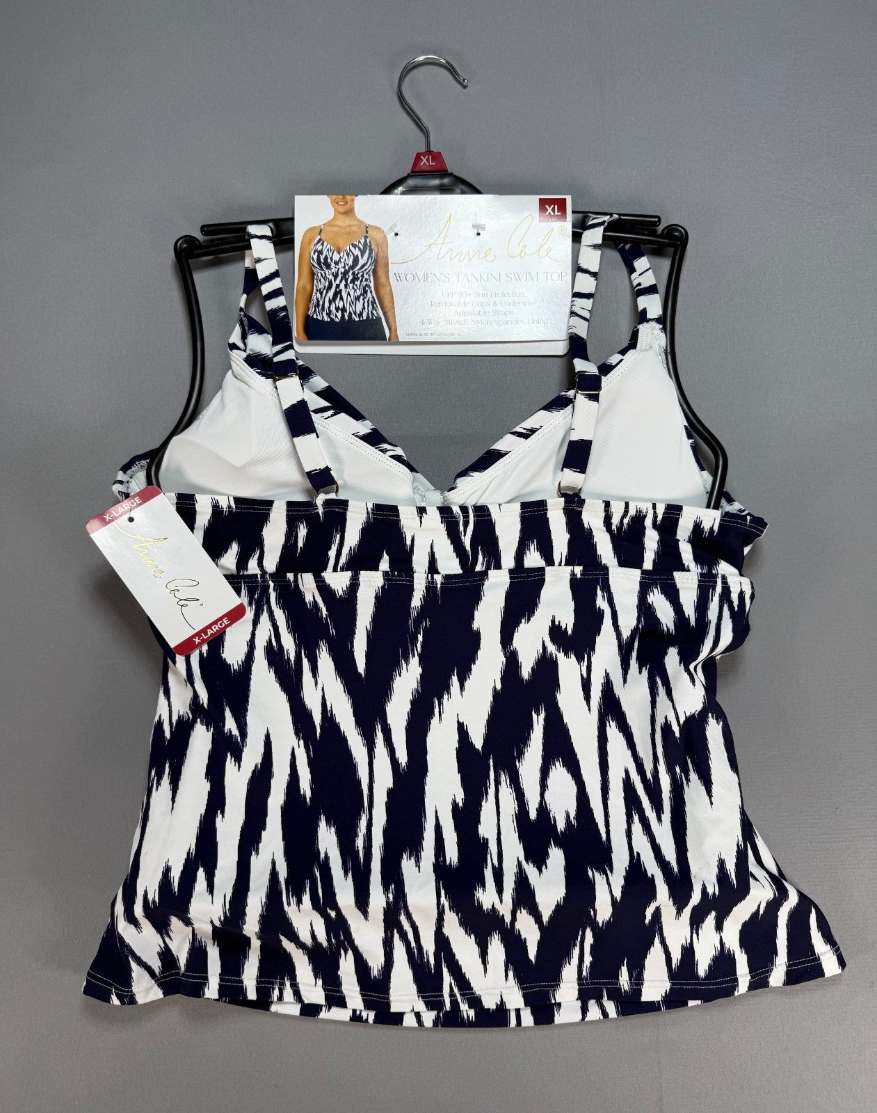 NWT Anne Cole Limited Edition Tankini Top Women's XL Navy Blue White Sleeveless