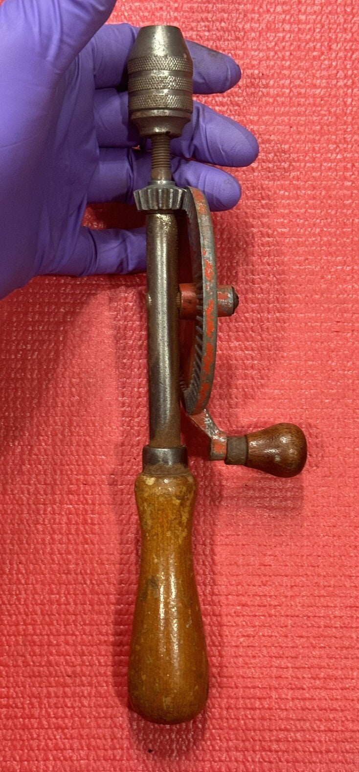 Antique Vintage Eggbeater Hand Drill Wood Handle 11" Made in USA