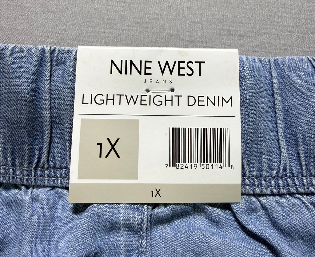 NWT Nine West Lightweight Denim Wide Leg Jeans Women 1X Blue Light Wash Pull-On