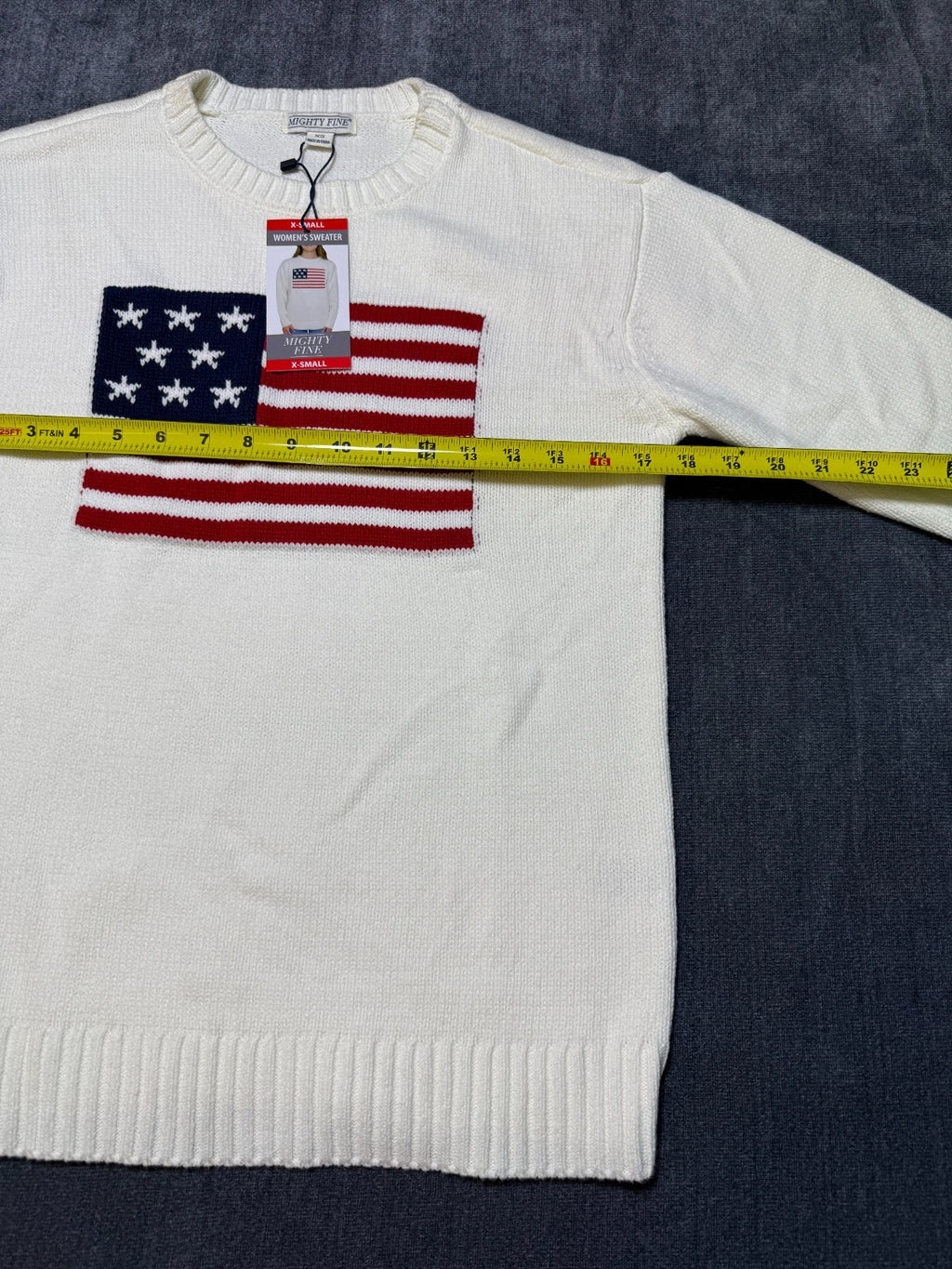 NWT Mighty Fine Americana Sweater Women's XS Cream Ribbed Trims Comfy Pullover