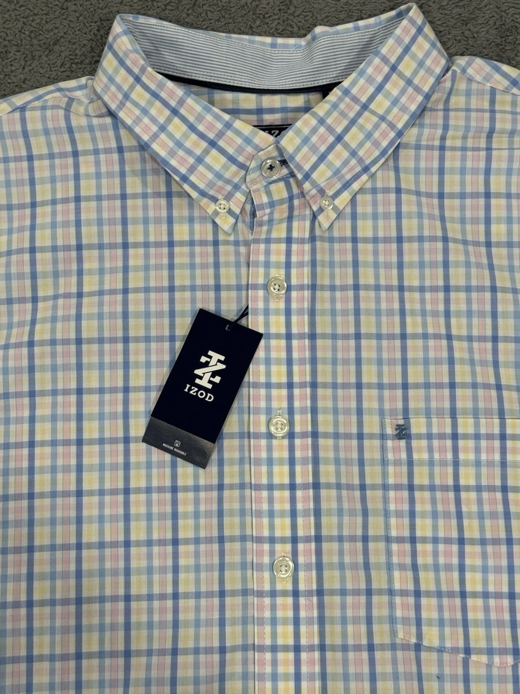 Izod NEW Comfort Sundress Men's Blue Plaid Button Shirt Big & Tall Size 2XL