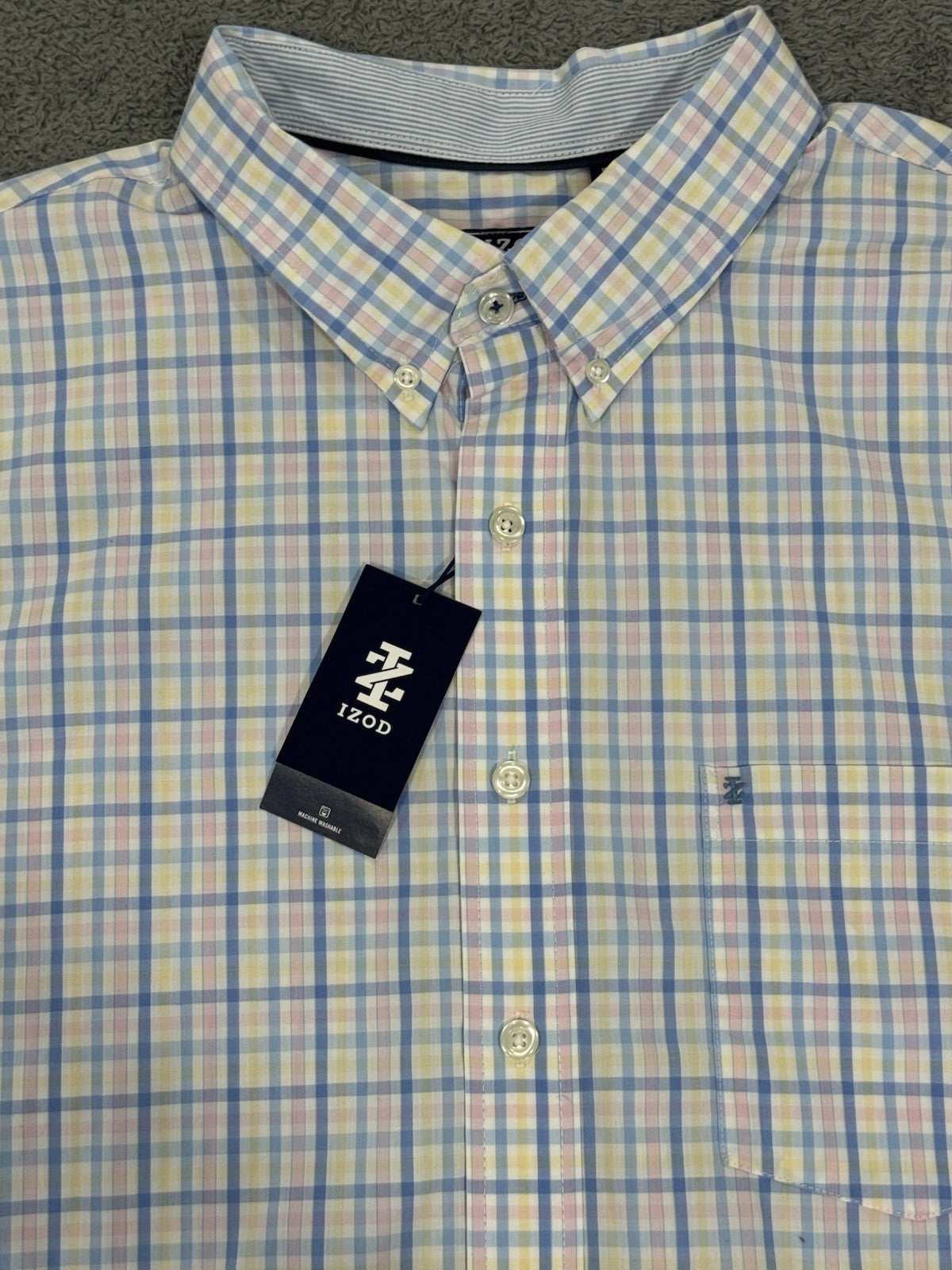 Izod NEW Comfort Sundress Men's Blue Plaid Button Shirt Big & Tall Size 2XL