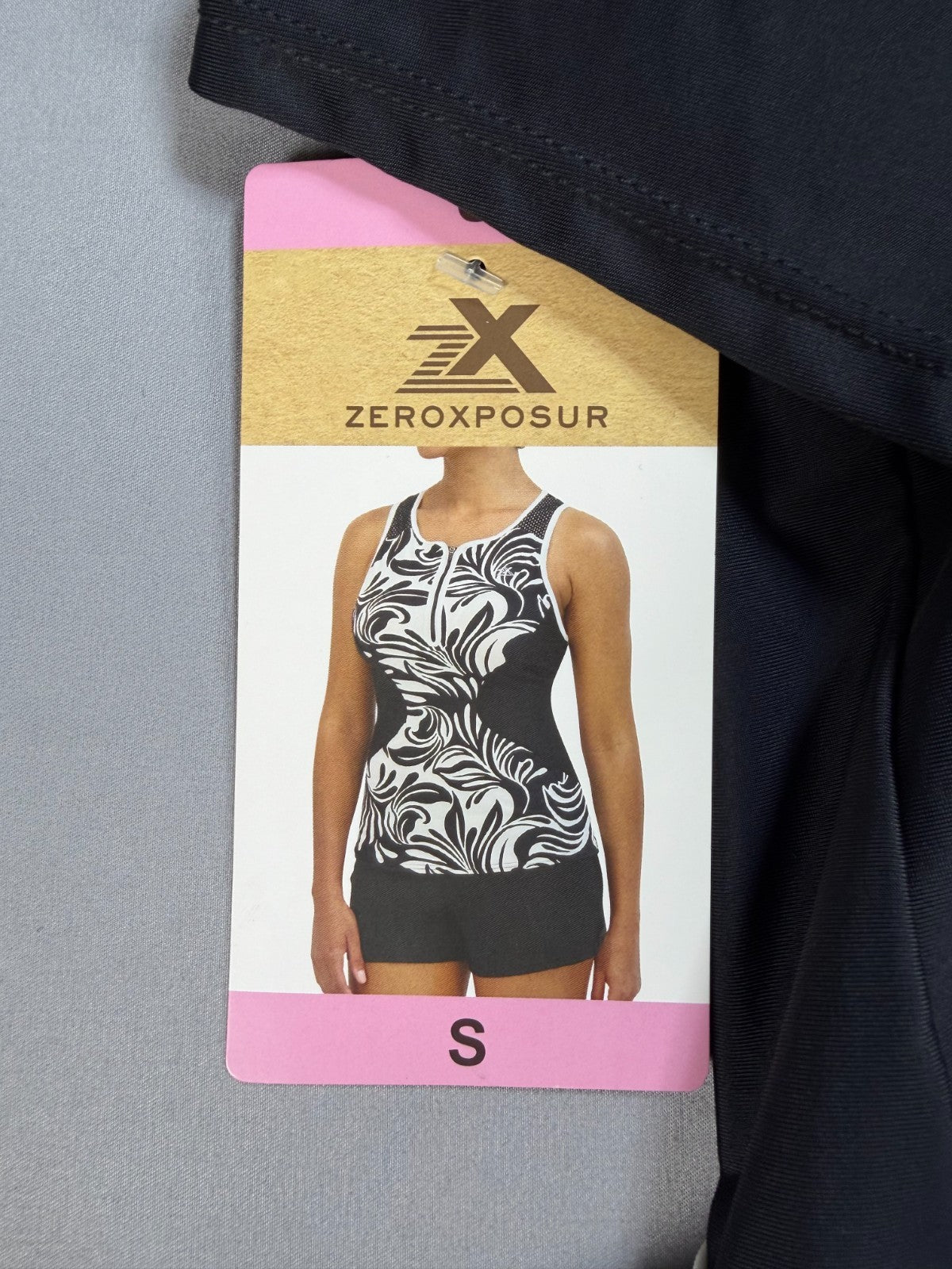 ZeroXposur Swirl Zip Front 2-Piece Tankini Swim Set Women's Small Black/White