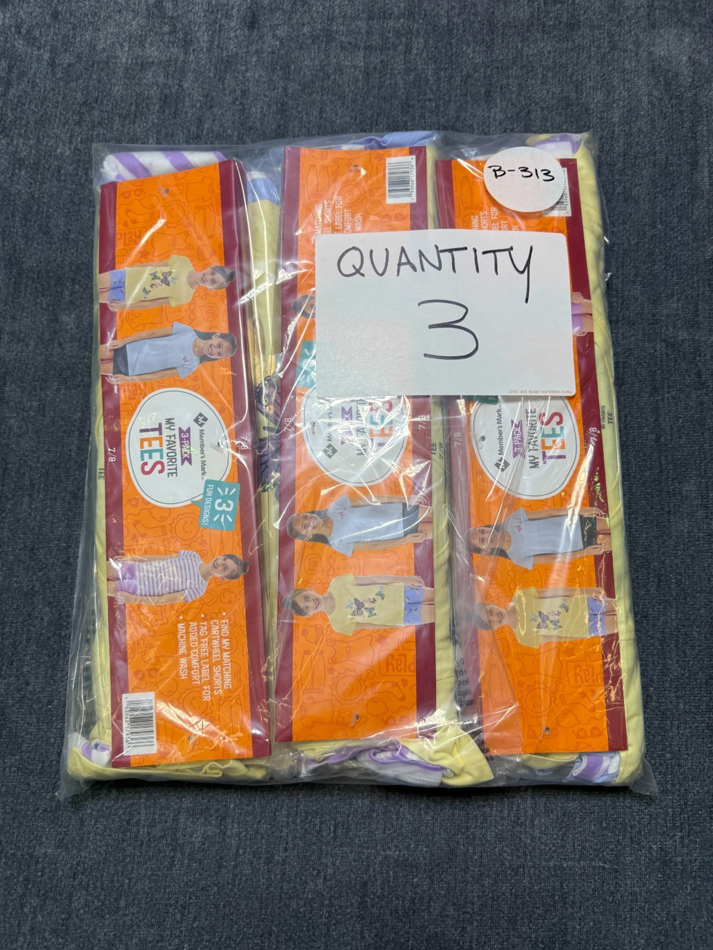 NWT Member's Mark My Favorite Active Tees Girls 7/8 Multicolor Preppy - 3-Pack