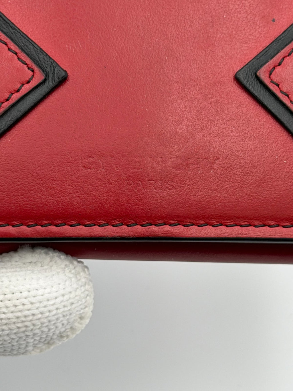 Givenchy Paris Trifold Wallet Men's Red Leather Black Trim Fashion Card Holder