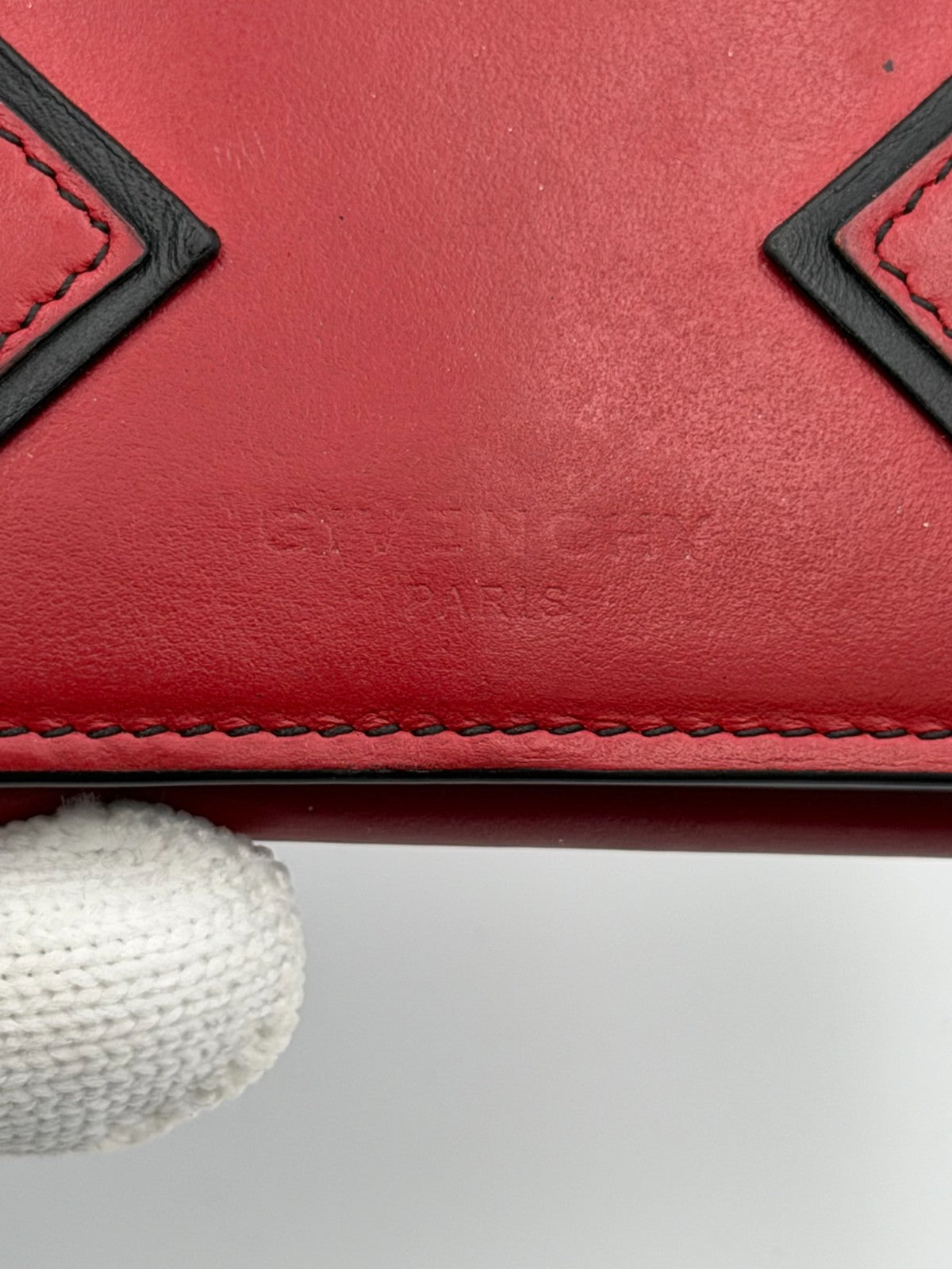Givenchy Paris Trifold Wallet Men's Red Leather Black Trim Fashion Card Holder