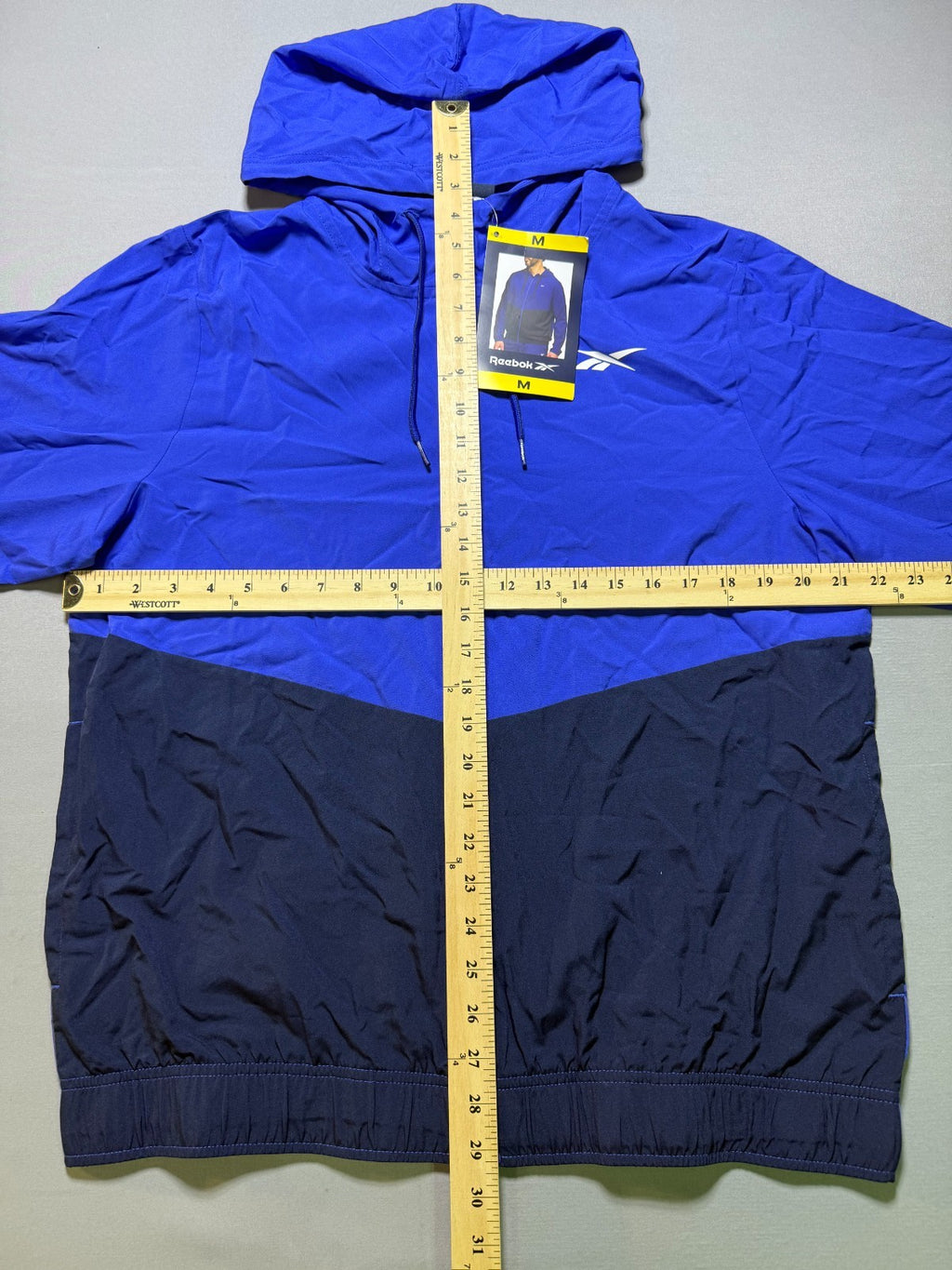 Reebok Full Zip Colorblock Adjustable Hood Training Woven Jacket Men Medium Blue