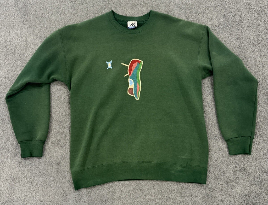 Lee VINTAGE Crewneck Men’s Size L Green Heavyweight Sweatshirt Embroidered 90s