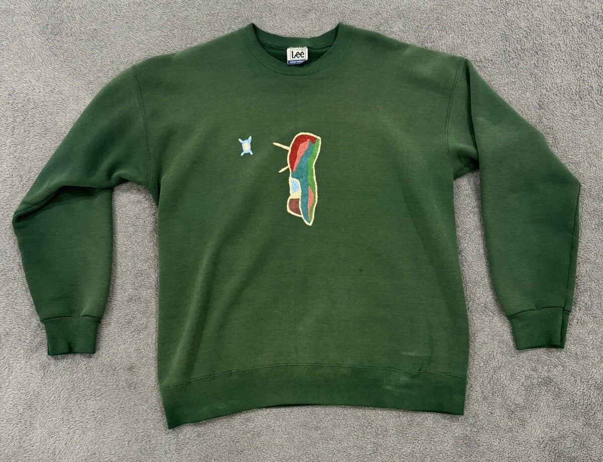 Lee VINTAGE Crewneck Men’s Size L Green Heavyweight Sweatshirt Embroidered 90s