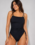 NWT Loft Shirred Side Tie Fully Lined One-Piece Swimsuit Women's XL Black Summer