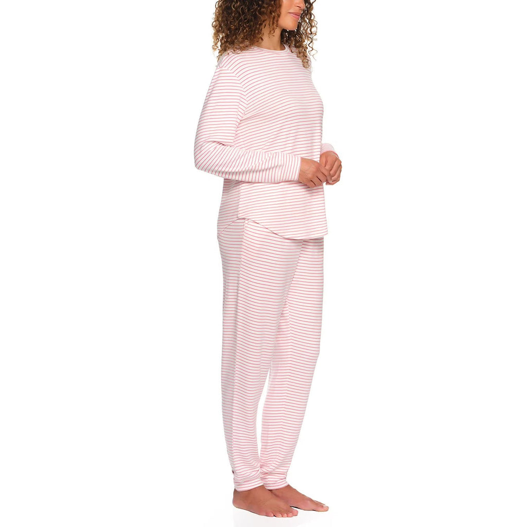 LOFT Pajama Set Women's 2XL White Pink Stripes Comfort Sleepwear Top & Bottom