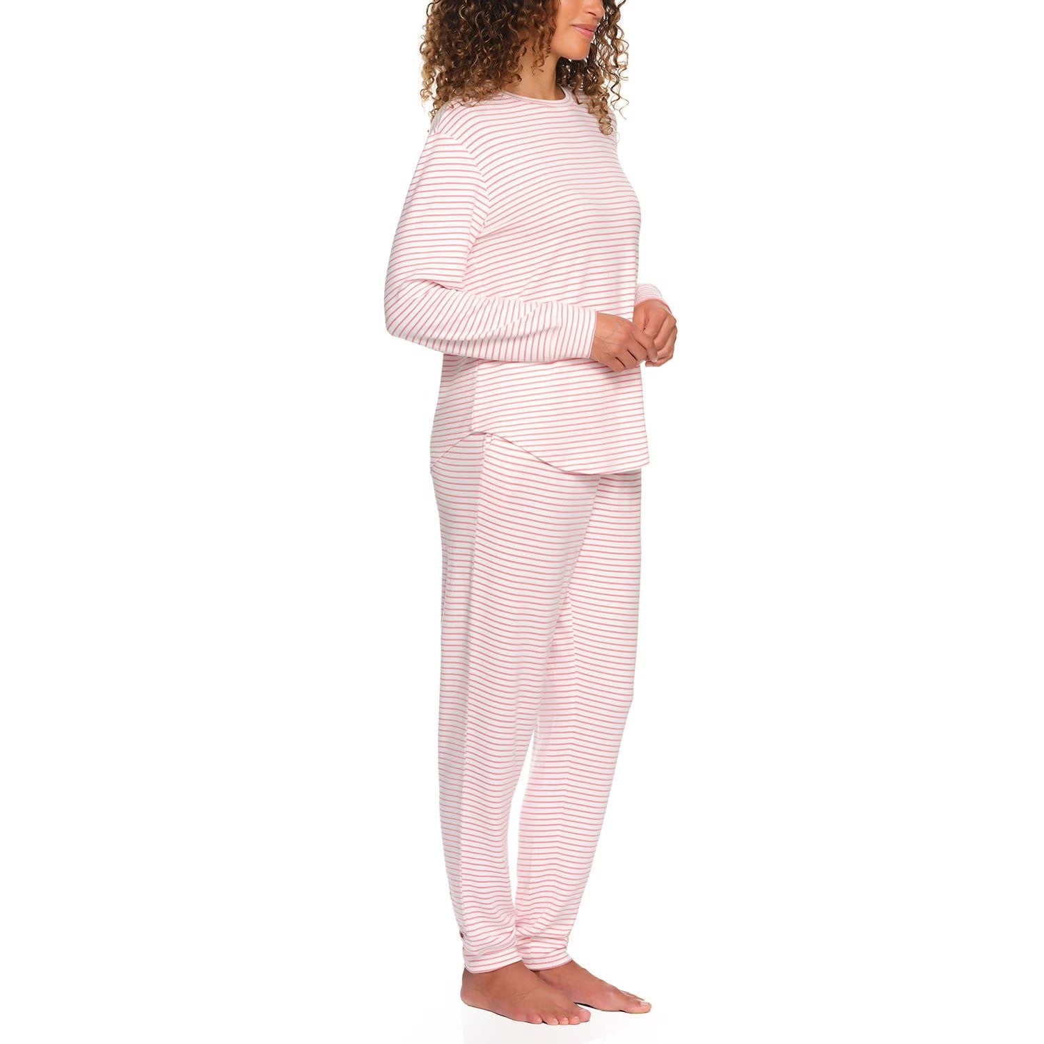LOFT Pajama Set Women's 2XL White Pink Stripes Comfort Sleepwear Top & Bottom