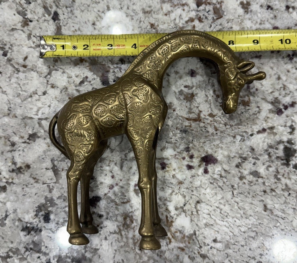 Vintage Solid Brass Giraffe Figurine Statue 8.75” InTall And 9” Long NICE!!