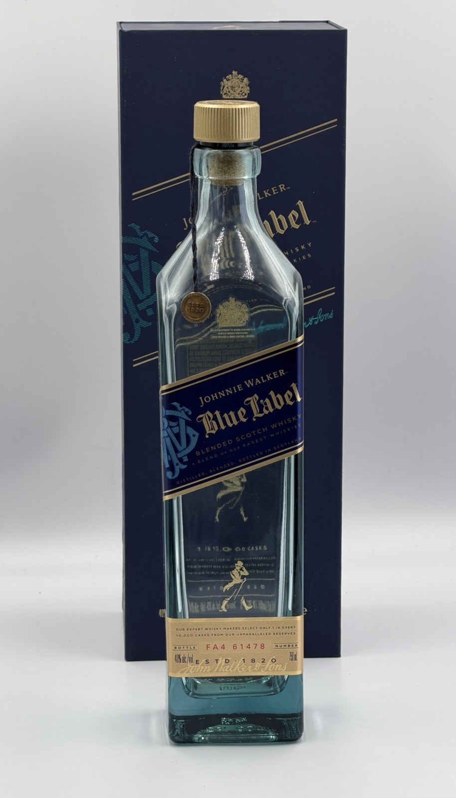 RARE UK 750 mL Johnnie Walker Blue Label Scotch Whisky EMPTY BOTTLE WITH BOX