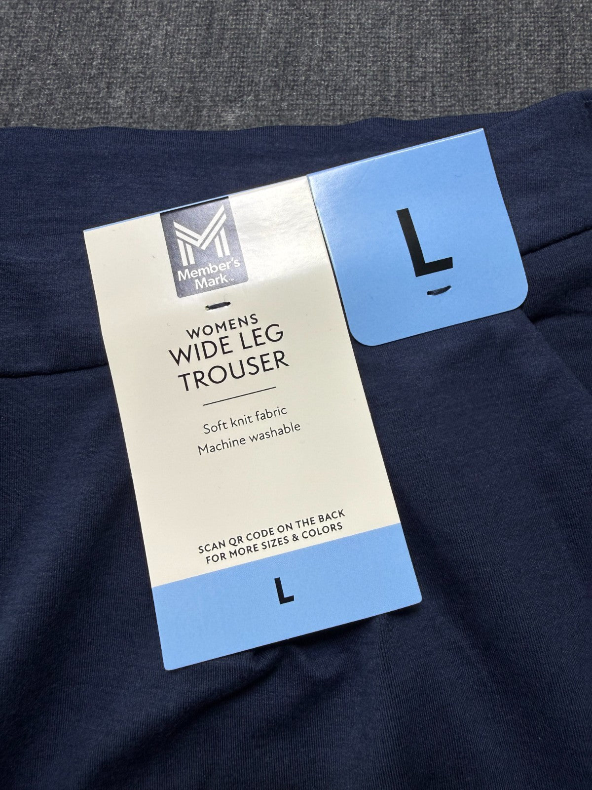 NWT Member's Mark Wide Leg Trouser Women's Large Blue Slash Pockets Casual Wear