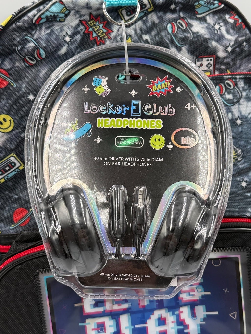 Locker Club Kids Gamer School Backpack Let's Play Controller Print W/Headphones