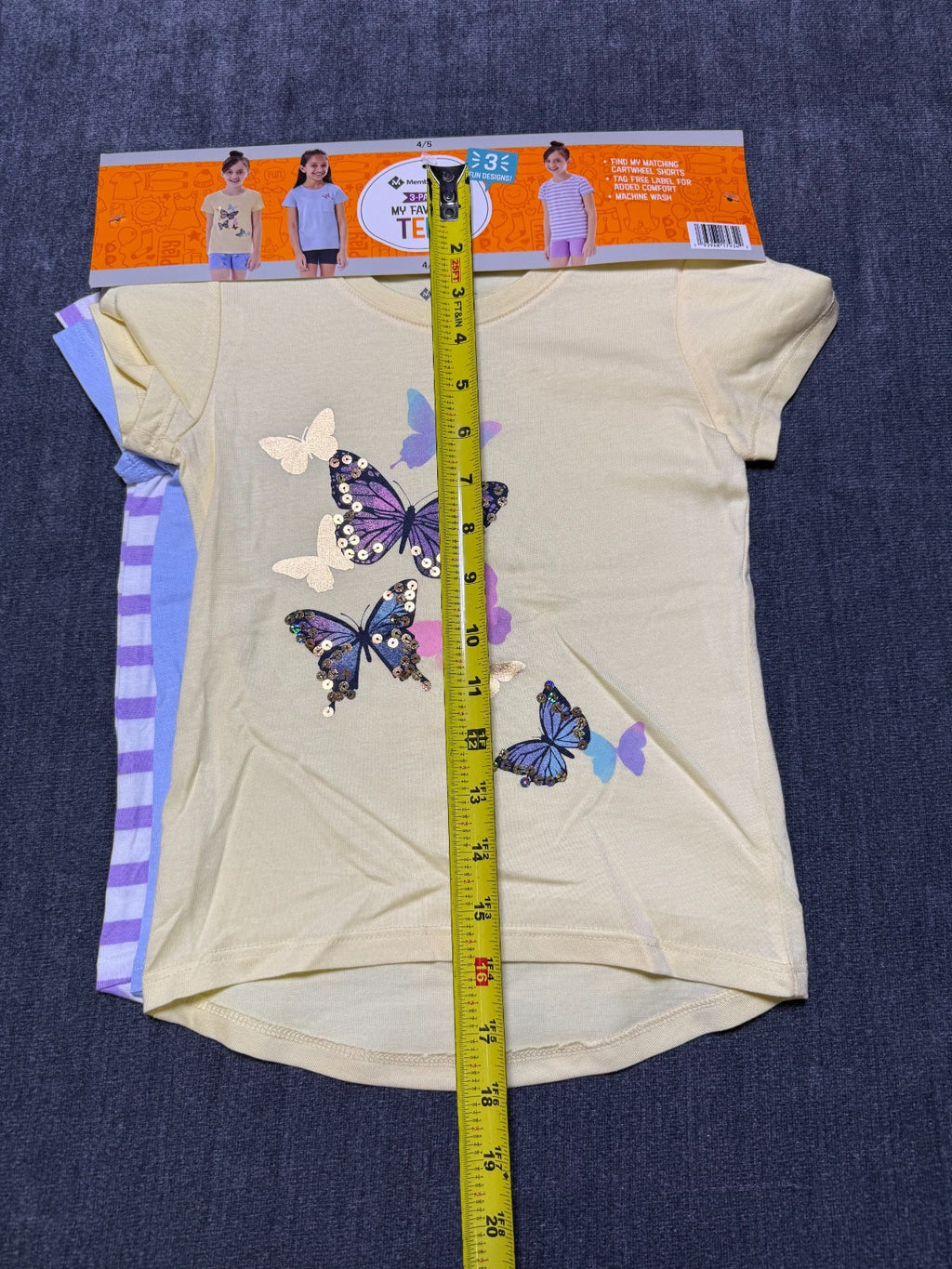 NWT Member's Mark My Favorite Active Tees Girls 4/5 Multicolor Preppy - 3-Pack