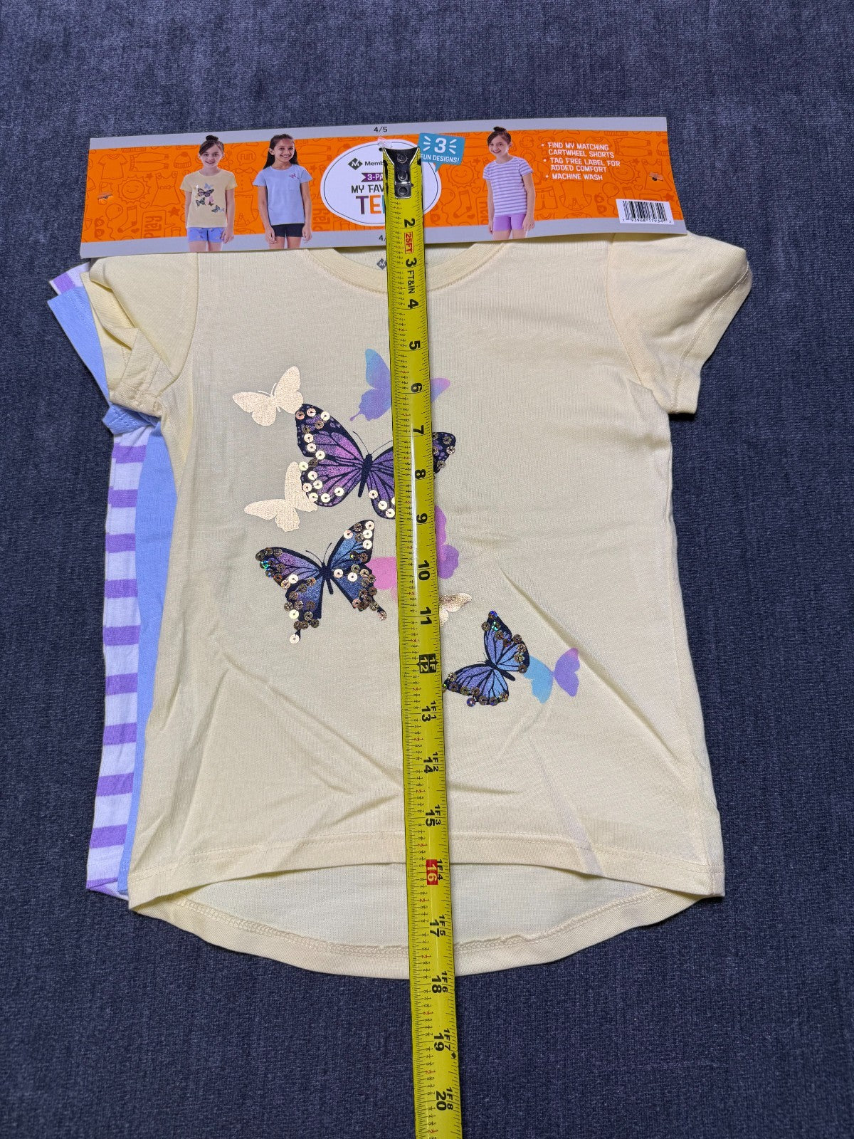 NWT Member's Mark My Favorite Active Tees Girls 4/5 Multicolor Preppy - 3-Pack