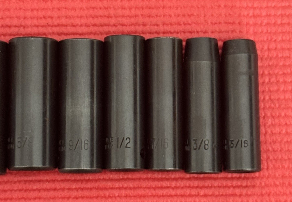 Vintage Chrome Vanadium 9 Pc 3/8" Drive Deep Impact Socket Set SAE W/Metal Case