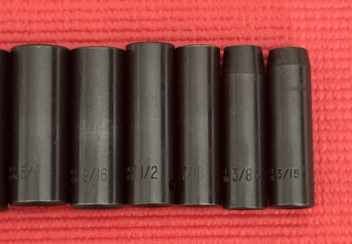 Vintage Chrome Vanadium 9 Pc 3/8" Drive Deep Impact Socket Set SAE W/Metal Case