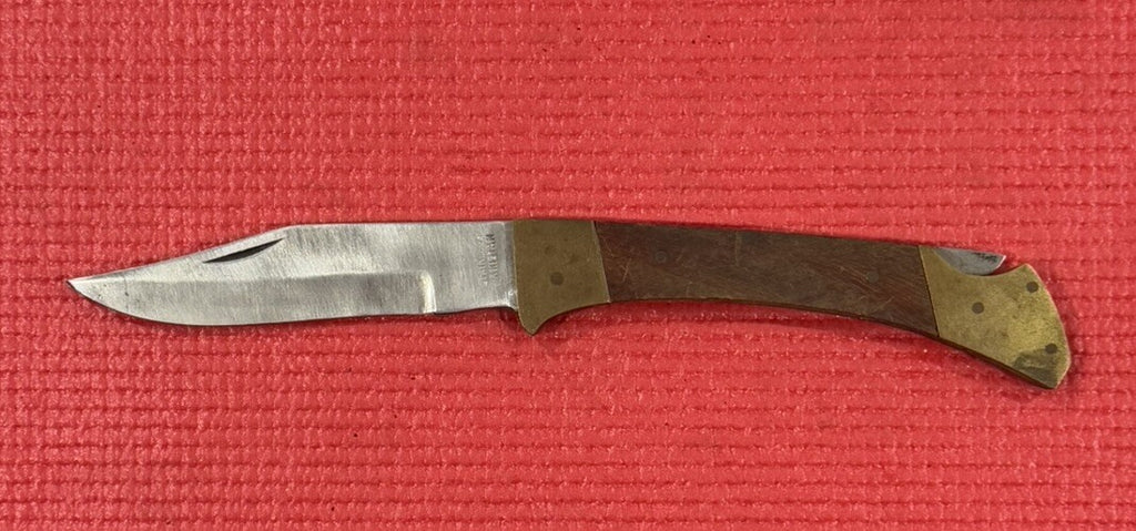Vintage Single Folding Blade Pocket Knife 4"Pakistan Stainless Brass Wood Handle