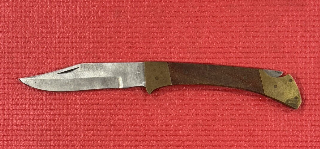 Vintage Single Folding Blade Pocket Knife 4"Pakistan Stainless Brass Wood Handle