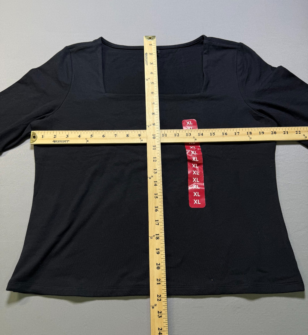 NWT Express Square Neck Top Women's XL Black Long Sleeve Regular Fit Casual Wear