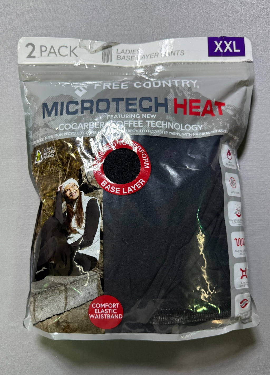 Free Country 2-Pack Microtech Heat Base Layer Pants Women's 2XL Black Anti-Odor