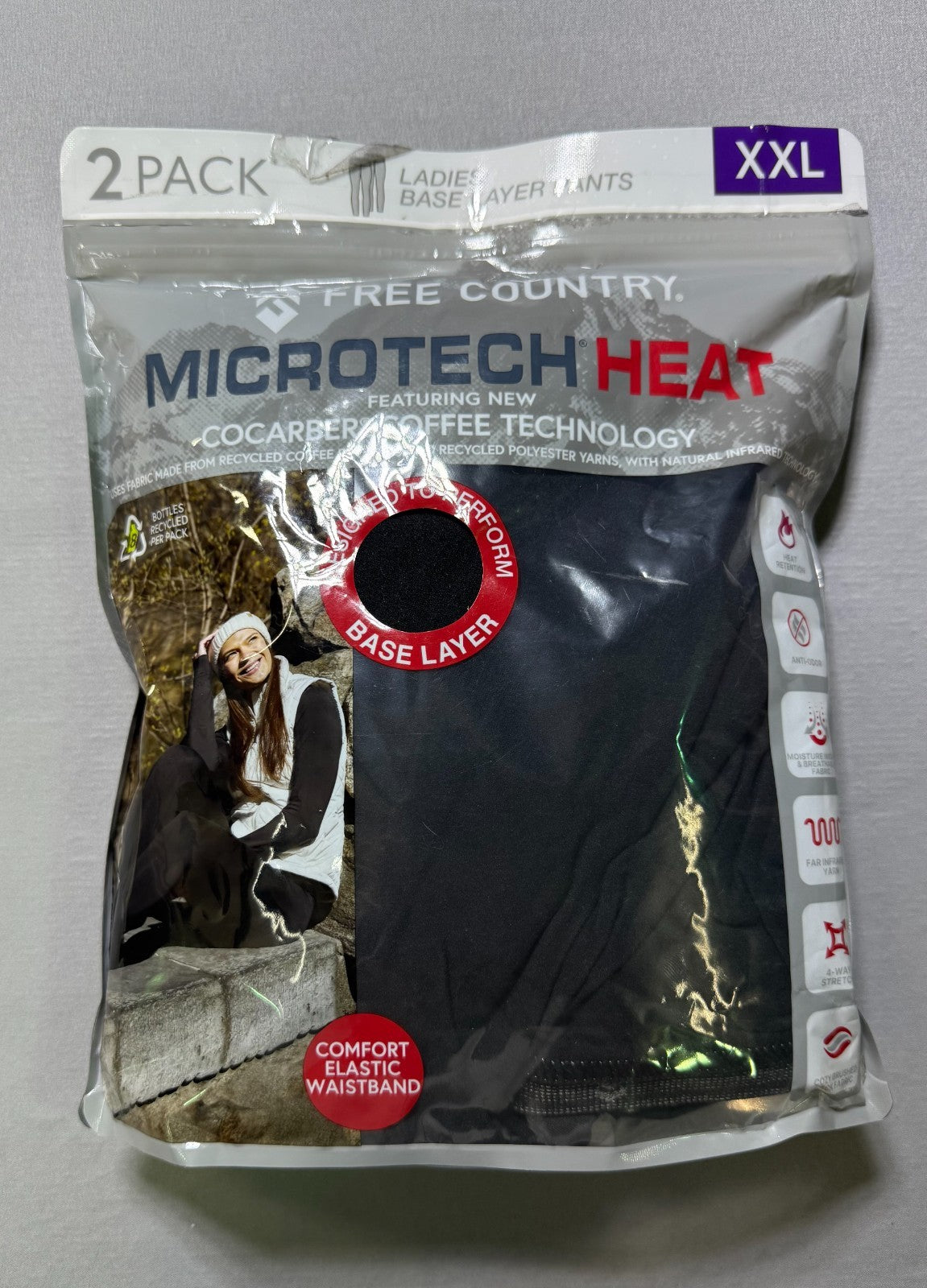 Free Country 2-Pack Microtech Heat Base Layer Pants Women's 2XL Black Anti-Odor