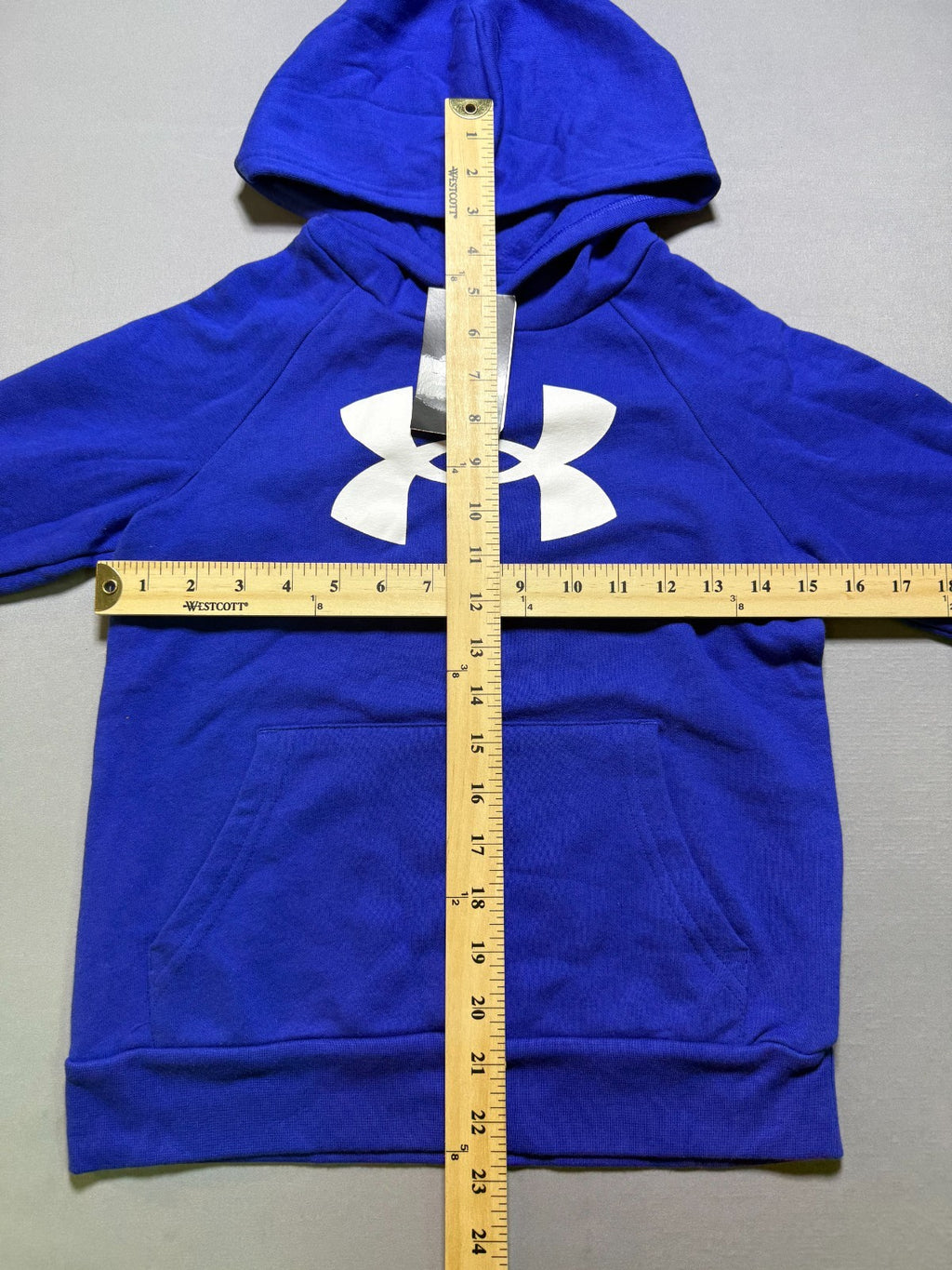 NWT Under Armour Rival Fleece Hoodie Boys Youth Small Blue Logo Ribbed Cuffs