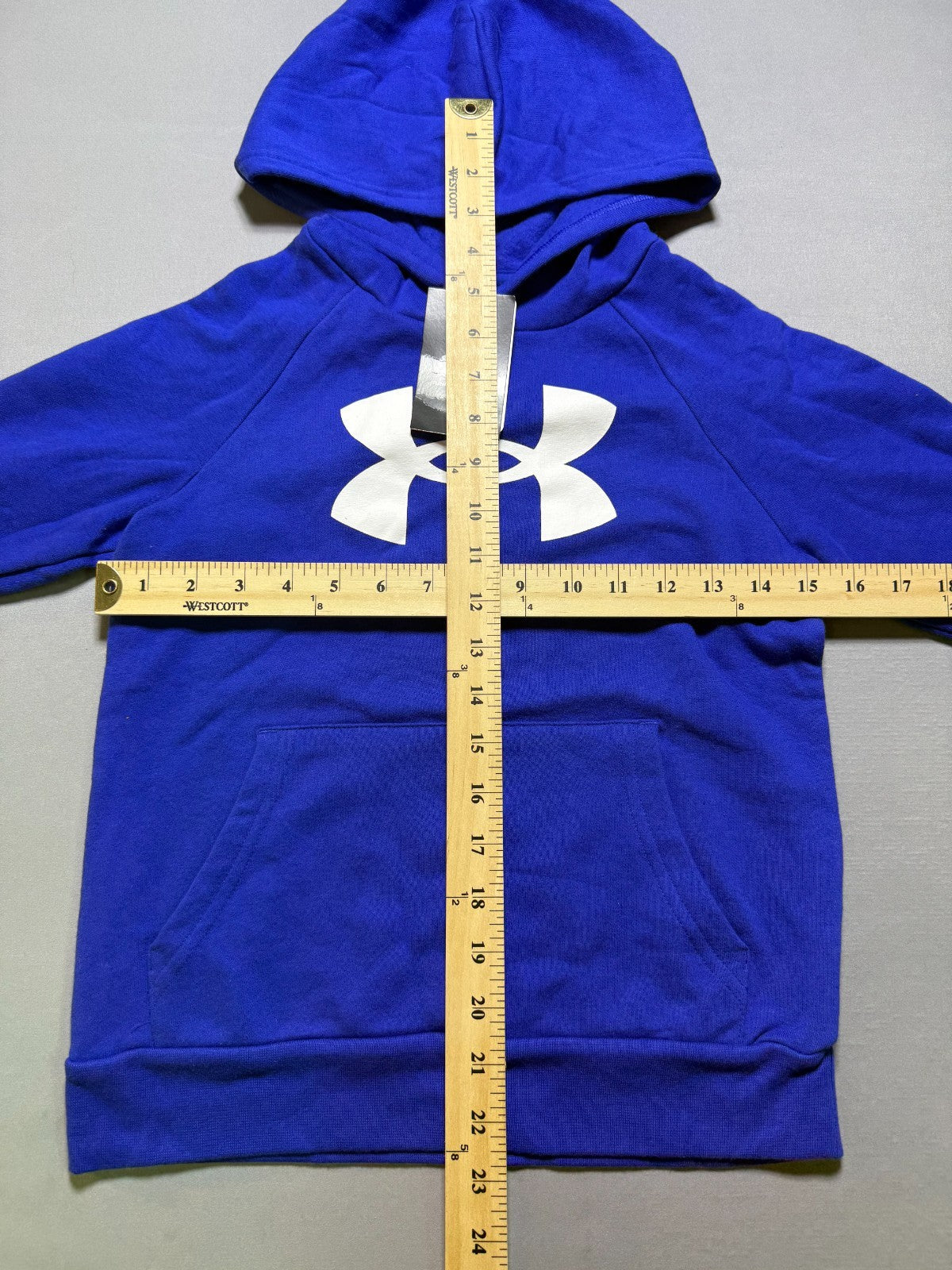 NWT Under Armour Rival Fleece Hoodie Boys Youth Small Blue Logo Ribbed Cuffs