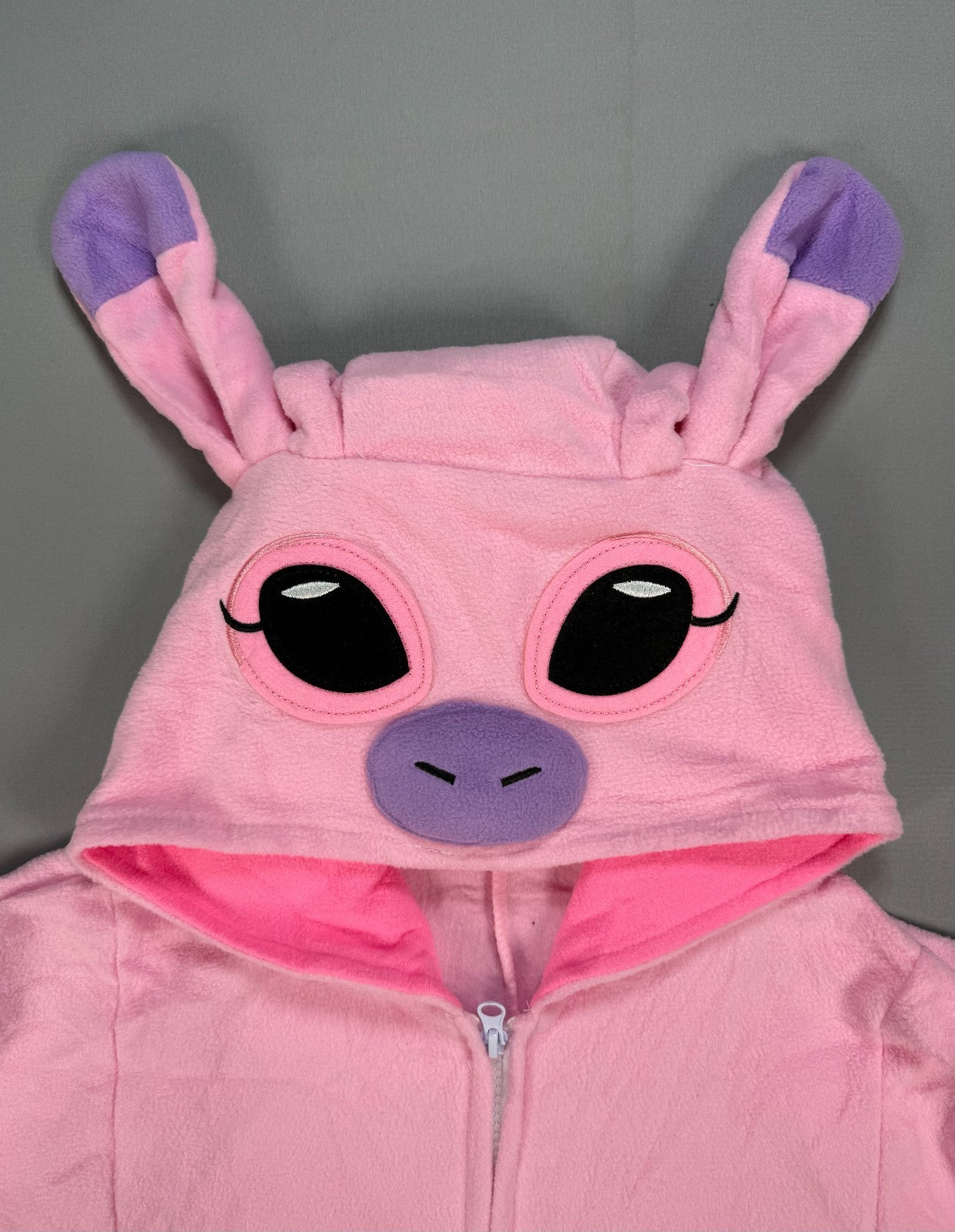 Lilo & Stitch Angel One Piece Cosplay Costume Fleece Hooded Pajamas Adult Pink