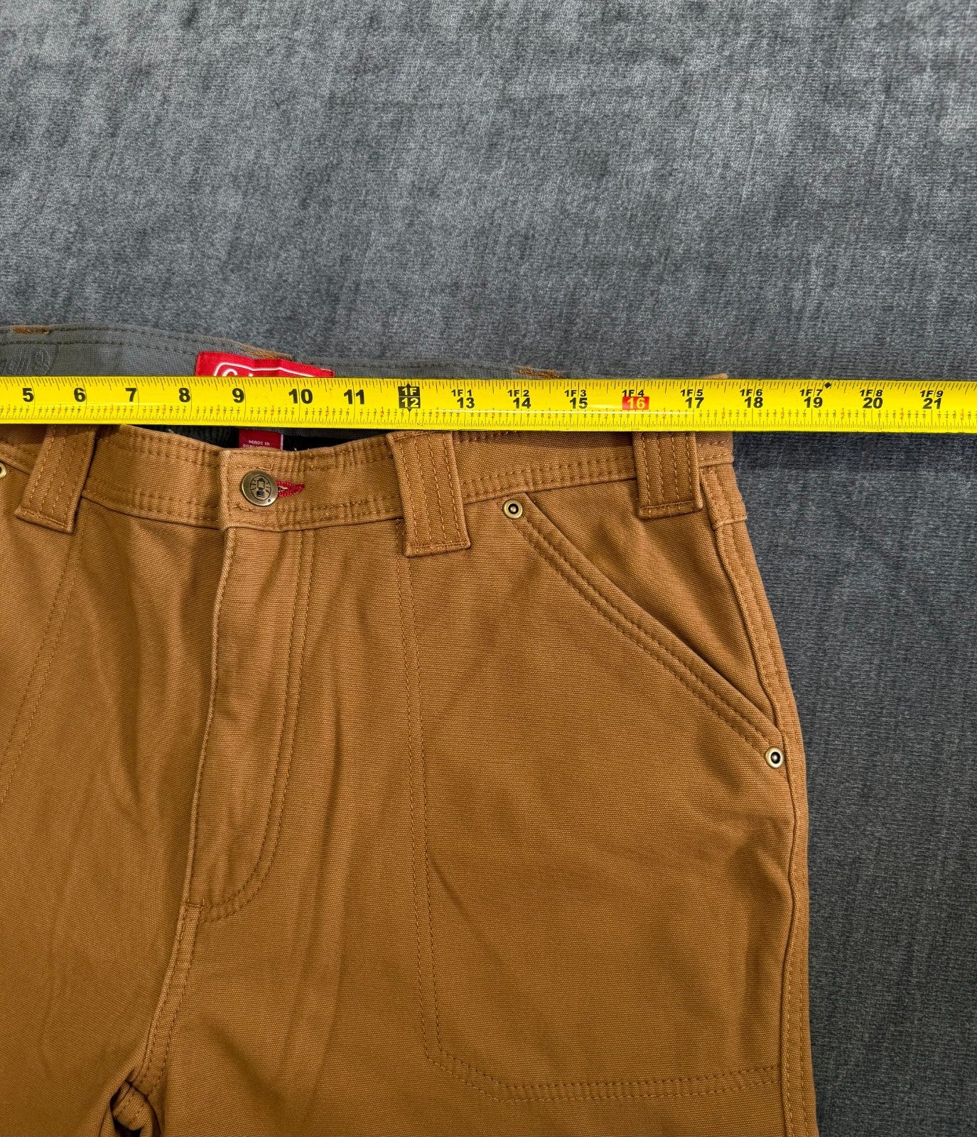 Coleman Work Pants Men's 34/32 Brown Fleece Lined Straight Leg Pockets Pull-On