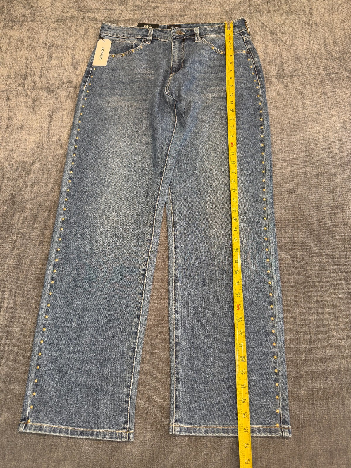 NWT Express Embellished Jeans Women's 10 Blue Denim Straight-Leg Casual 5-Pocket