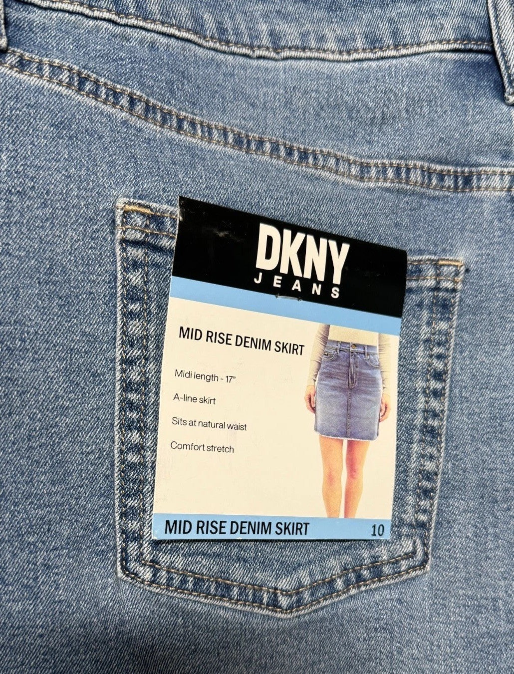 NWT DKNY Mid-Rise Pencil Skirt Women's 10 Blue Denim 5-Pocket Comfort Stretch