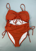 Women Drawstring One Piece Swimsuit XL Rust Orange Cutout Ruched Side Tie Summer