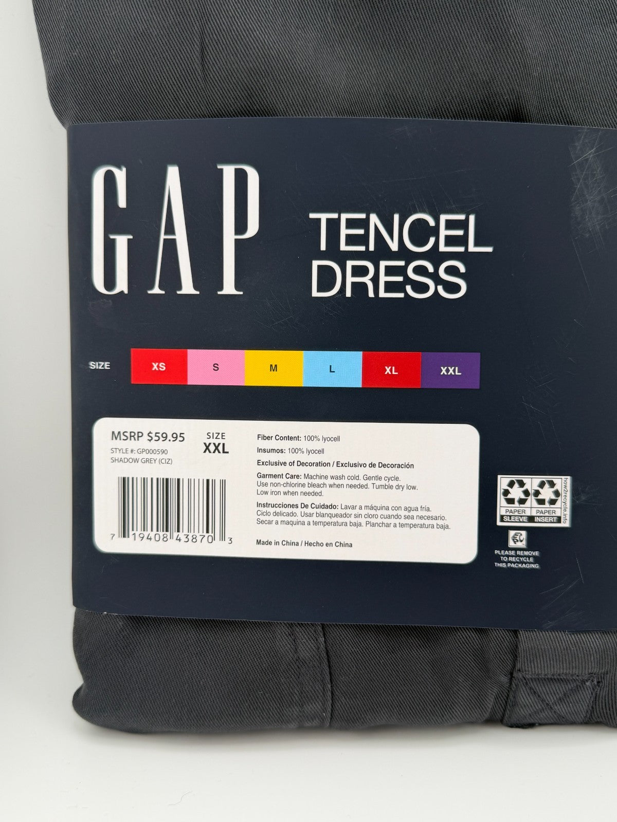 Gap Tencel Dress Women's 2XL Shadow Gray Relaxed Fit Short Sleeve 100% Lyocell