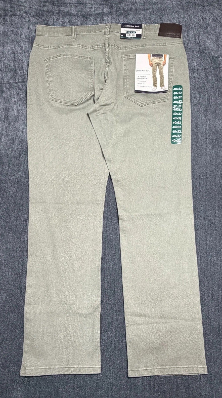NWT Jachs New York Denim Pant Men's 40X32 Gray Straight Leg Casual 5-Pockets